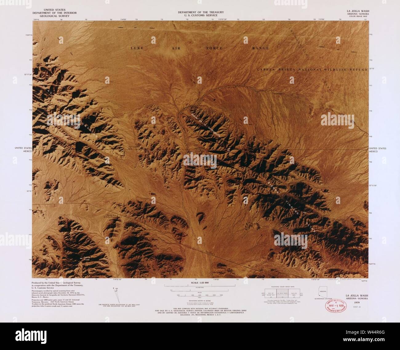 Carte image couleur - (points d'entrée, United States-Mexican frontière) Banque D'Images