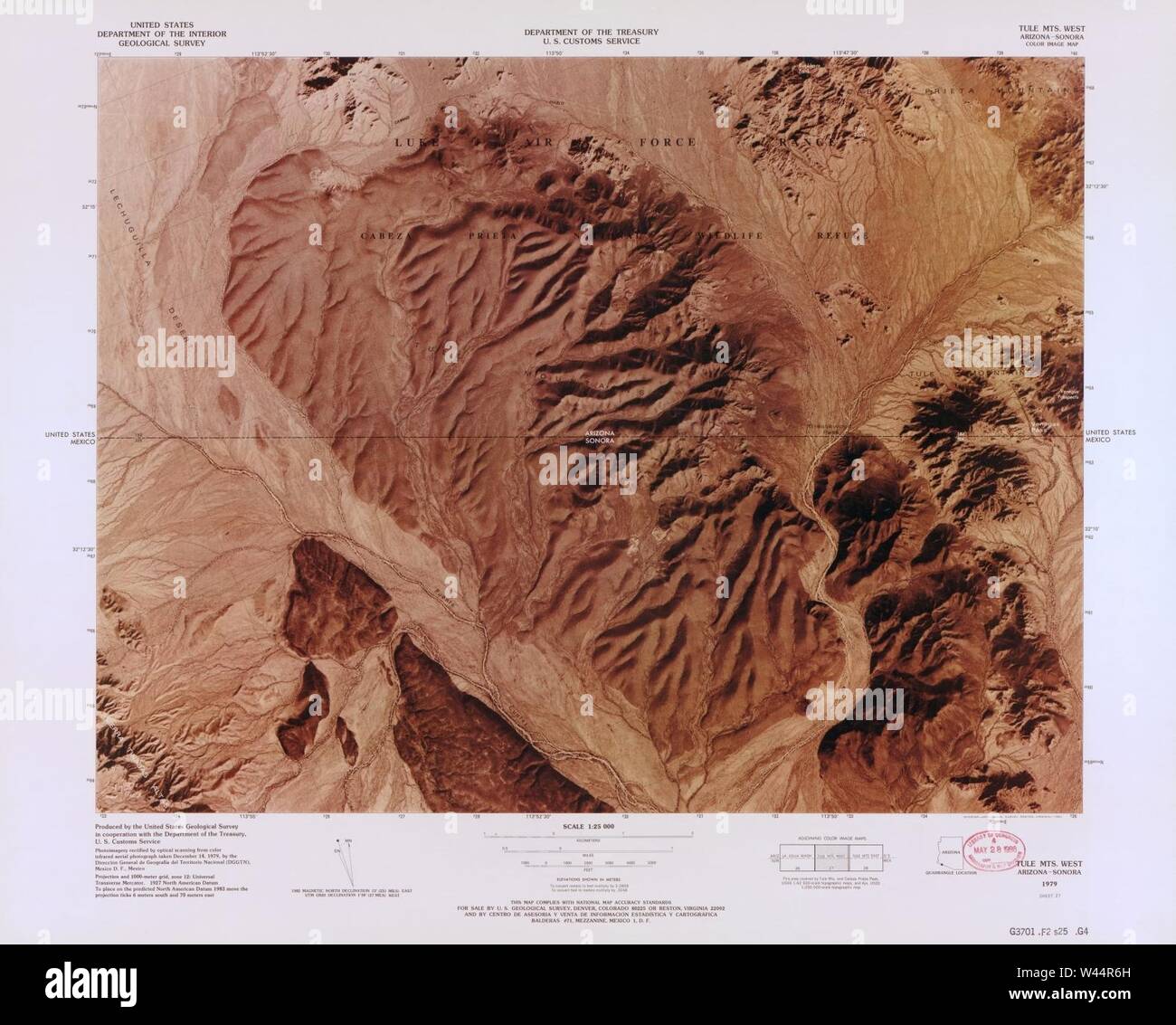 Carte image couleur - (points d'entrée, United States-Mexican frontière) Banque D'Images