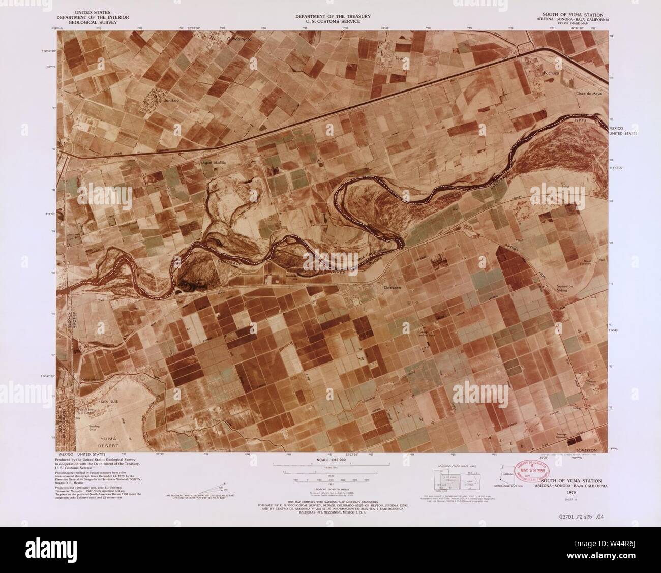 Carte image couleur - (points d'entrée, United States-Mexican frontière) Banque D'Images