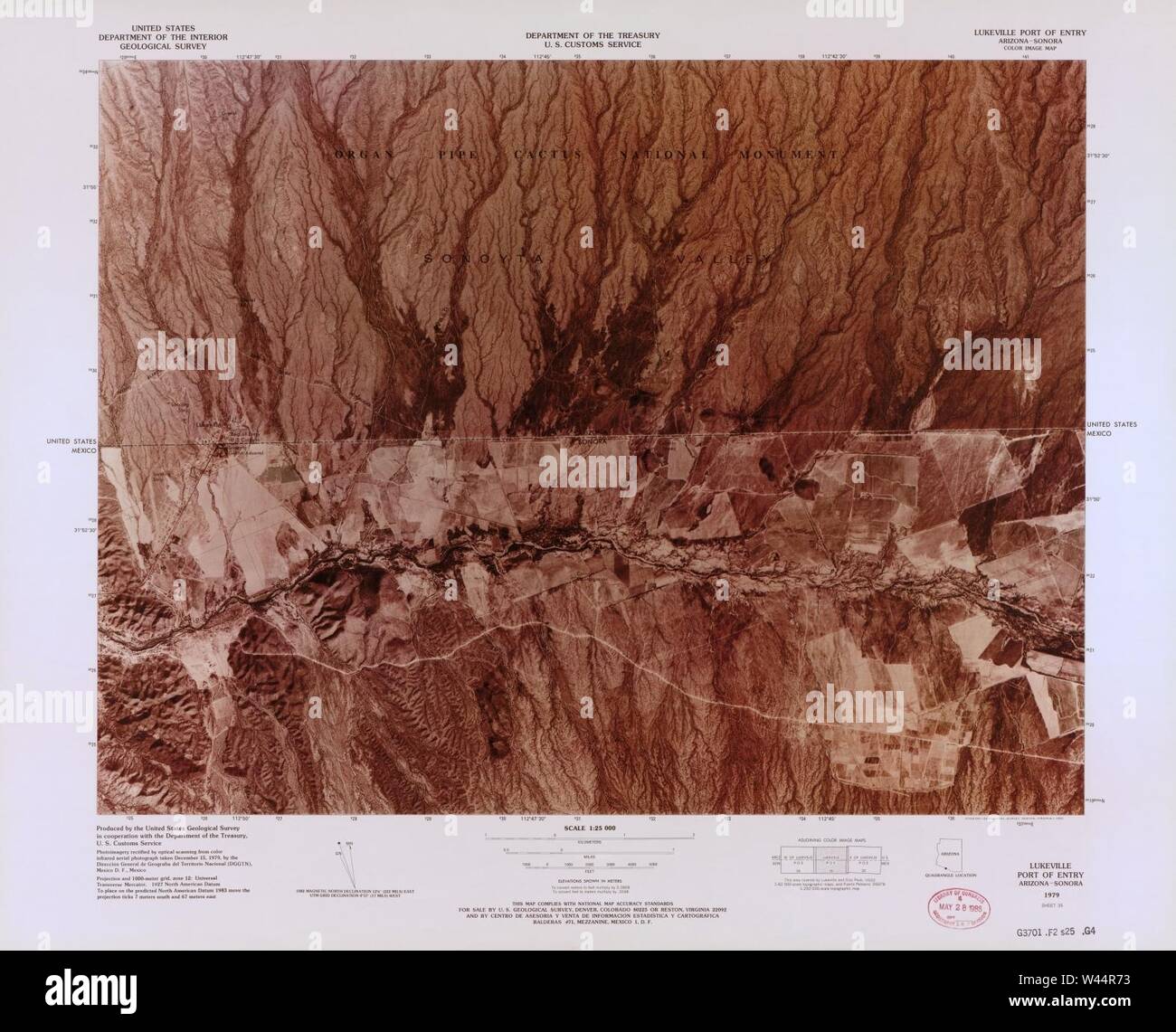Carte image couleur - (points d'entrée, United States-Mexican frontière) Banque D'Images