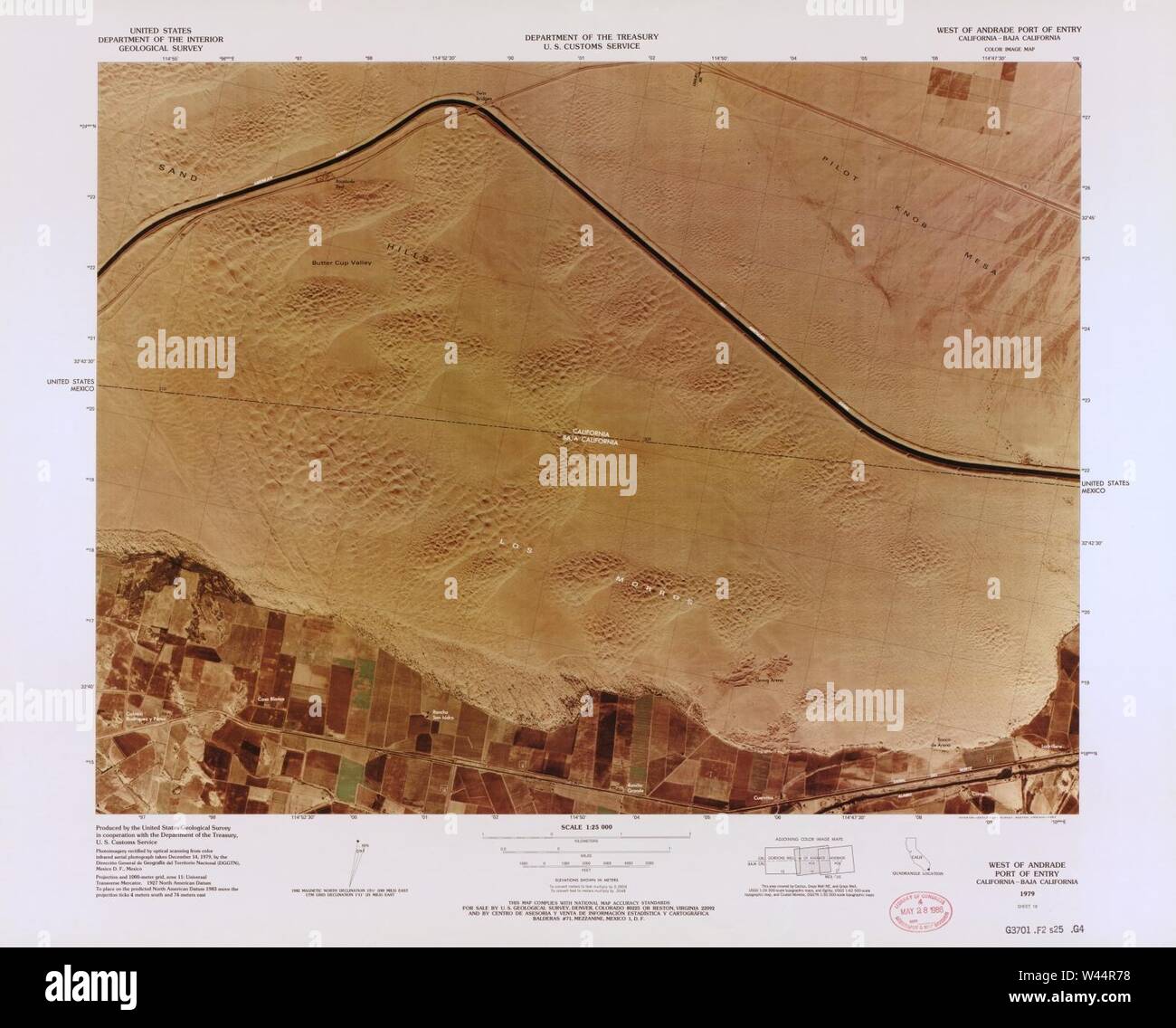 Carte image couleur - (points d'entrée, United States-Mexican frontière) Banque D'Images