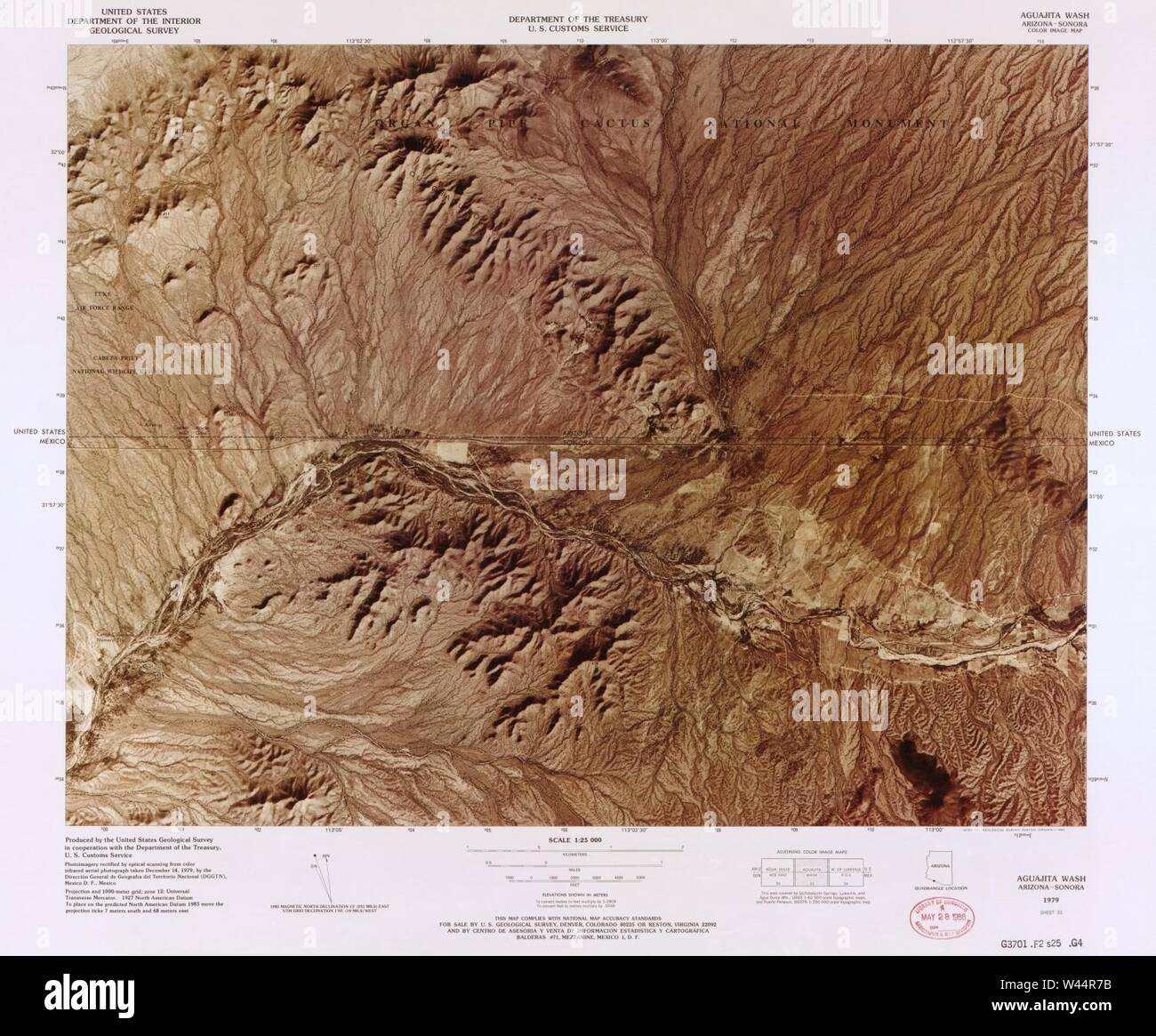 Carte image couleur - (points d'entrée, United States-Mexican frontière) Banque D'Images