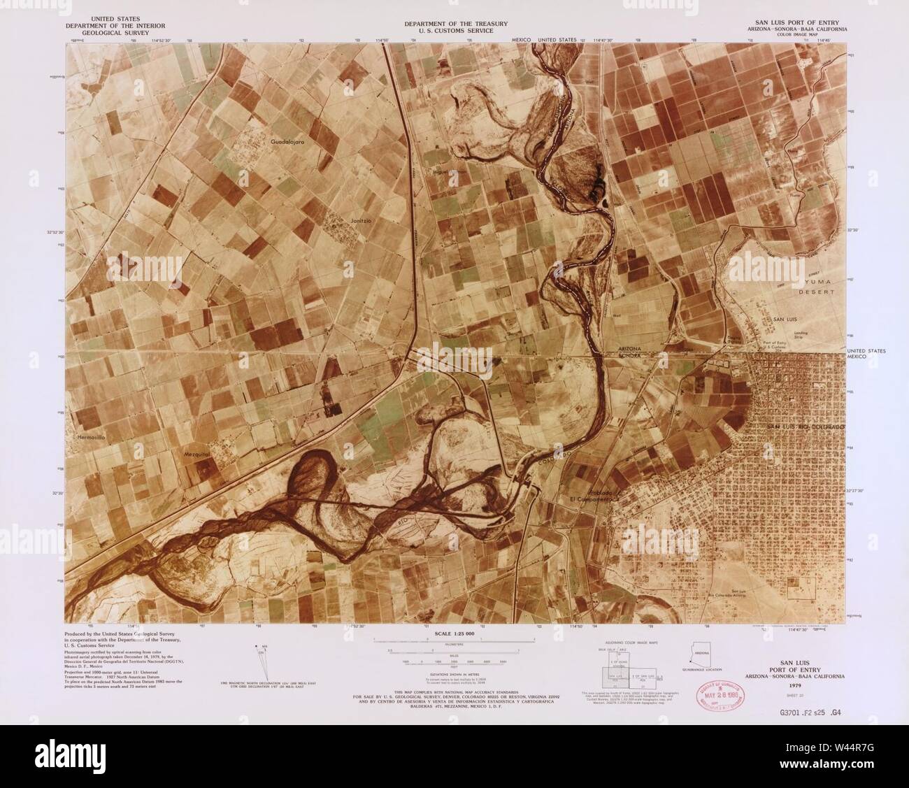 Carte image couleur - (points d'entrée, United States-Mexican frontière) Banque D'Images