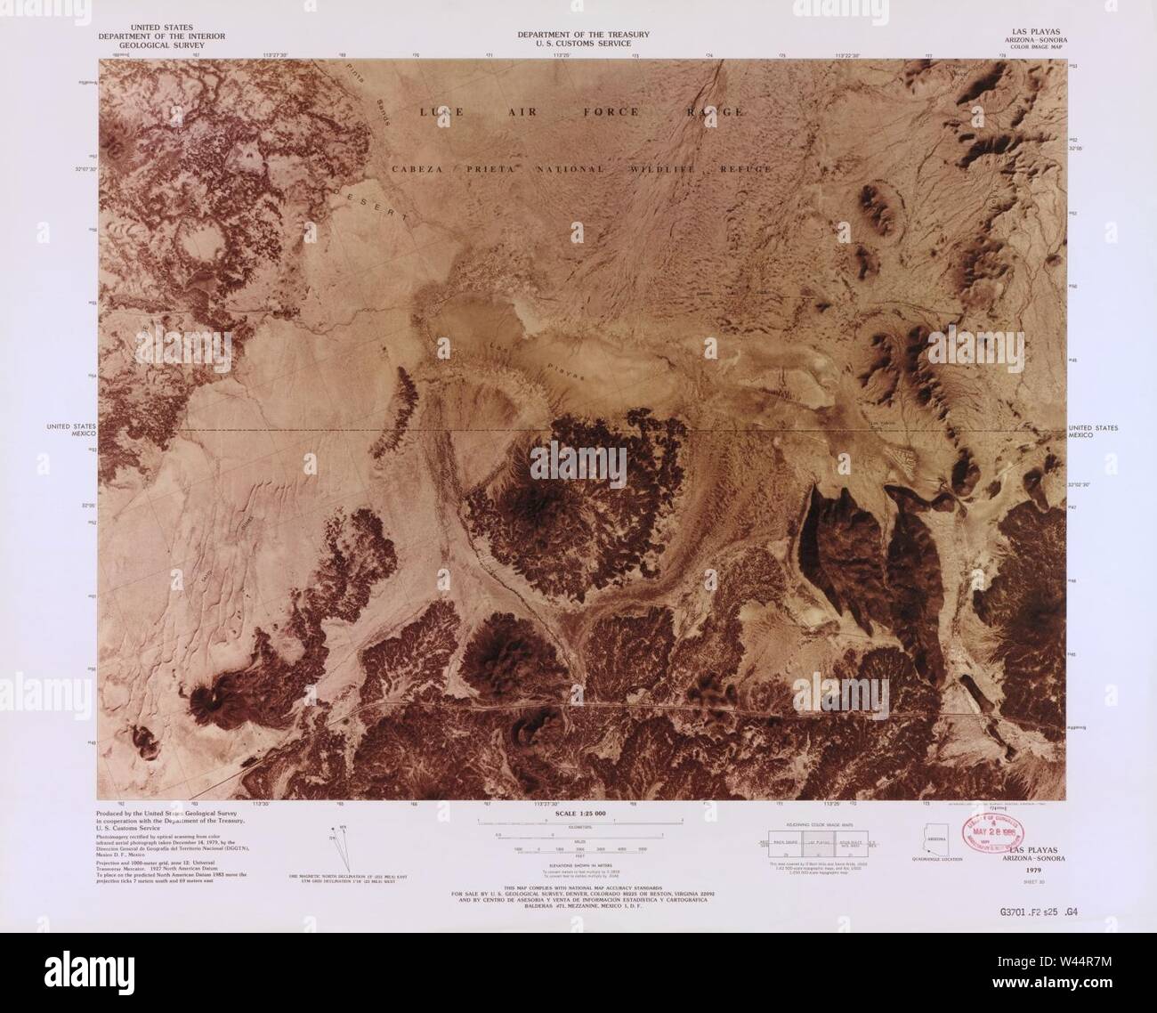 Carte image couleur - (points d'entrée, United States-Mexican frontière) Banque D'Images