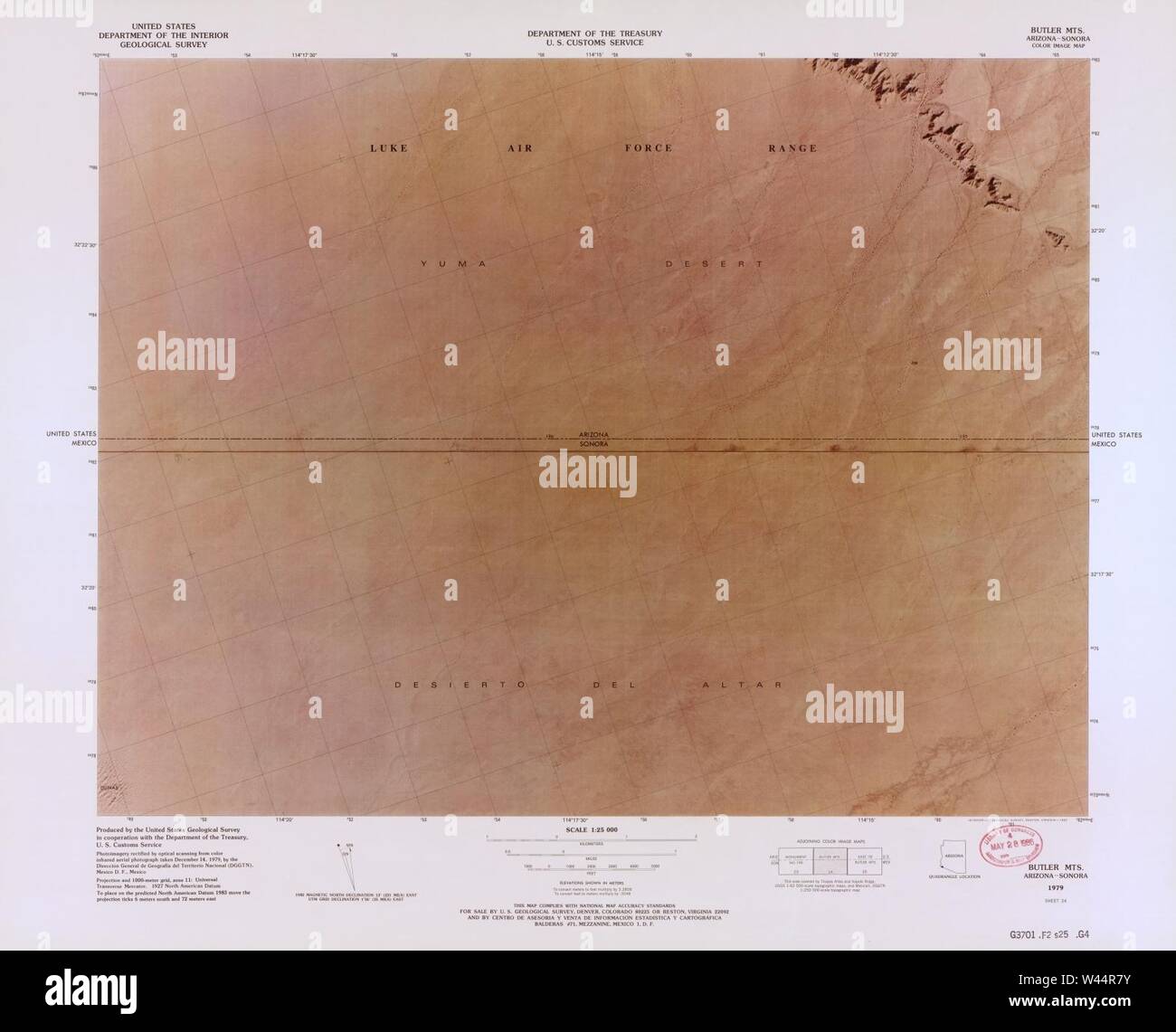 Carte image couleur - (points d'entrée, United States-Mexican frontière) Banque D'Images