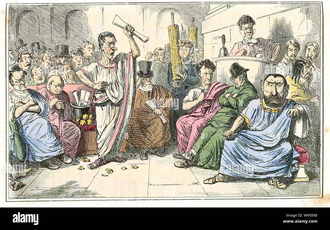 L'histoire de bande dessinée de Rome Tableau 10 Cicéron dénonce Catilina. Banque D'Images