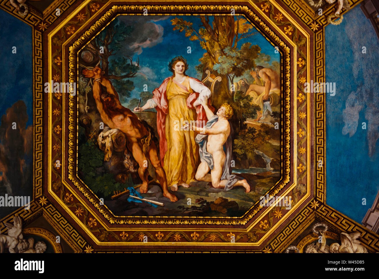 Fresque au plafond de Michel-Ange, Chapelle Sixtine, Musée du Vatican, Rome, Italie. Banque D'Images