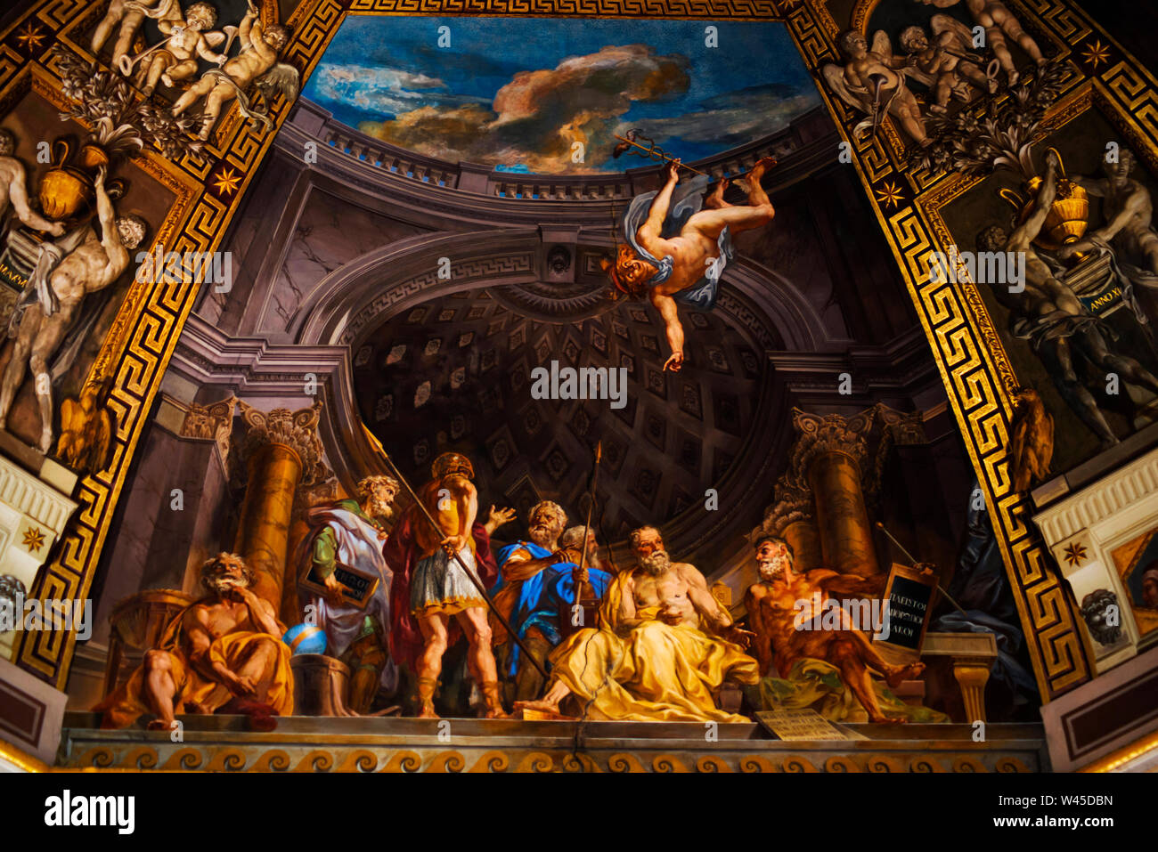 Fresque au plafond de Michel-Ange, Chapelle Sixtine, Musée du Vatican, Rome, Italie. Banque D'Images