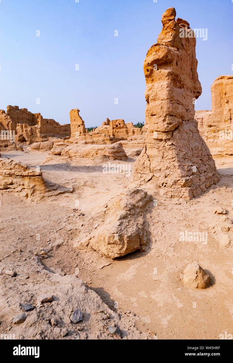 Jiaohe ville en ruines dans la région de Turpan, Xinjiang, Chine Banque D'Images