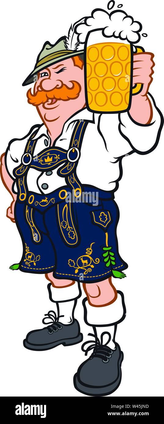 Un Allemand dans un costume bavarois national. Vector illustration dans un style. L'image est isolé sur fond blanc. Caractères de l'entreprise. Mascot fo Illustration de Vecteur