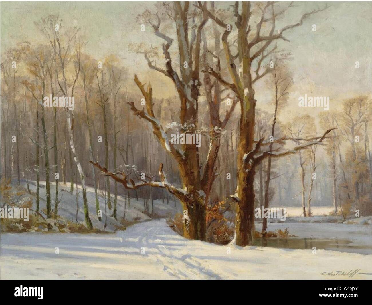 Constantin Westchiloff - les bois en hiver. Banque D'Images