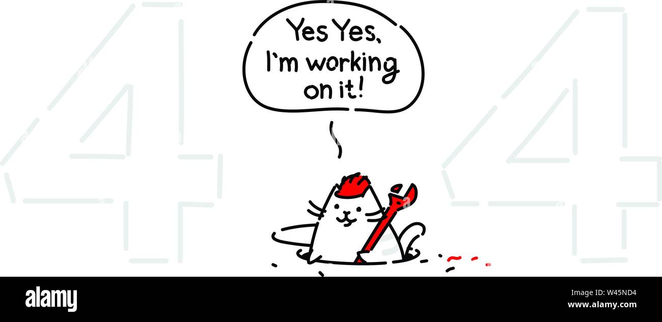 Cartoon chat drôle à la page 404. Télévision vecteur illustration. Le personnage est isolé sur un fond blanc. Caractère du chat pour la page erreur 404. Funn Illustration de Vecteur