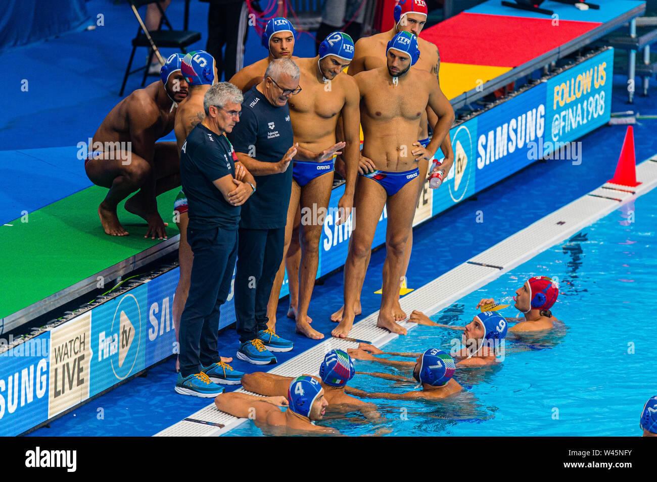 15 juillet 2019 Gwangju, Corée du Sud 18e Championnat mondial de la FINA 15-07-2019: WK water-polo: Brésil v Italia: Gwangju Head Coach CAMPAGNA Alessandro (ITA) Gwangju Corée du Sud 15/07/2019 Waterpolo M7: Brésil - Italie 18e Championnat mondial de la FINA terrain universitaire de Nambu Banque D'Images