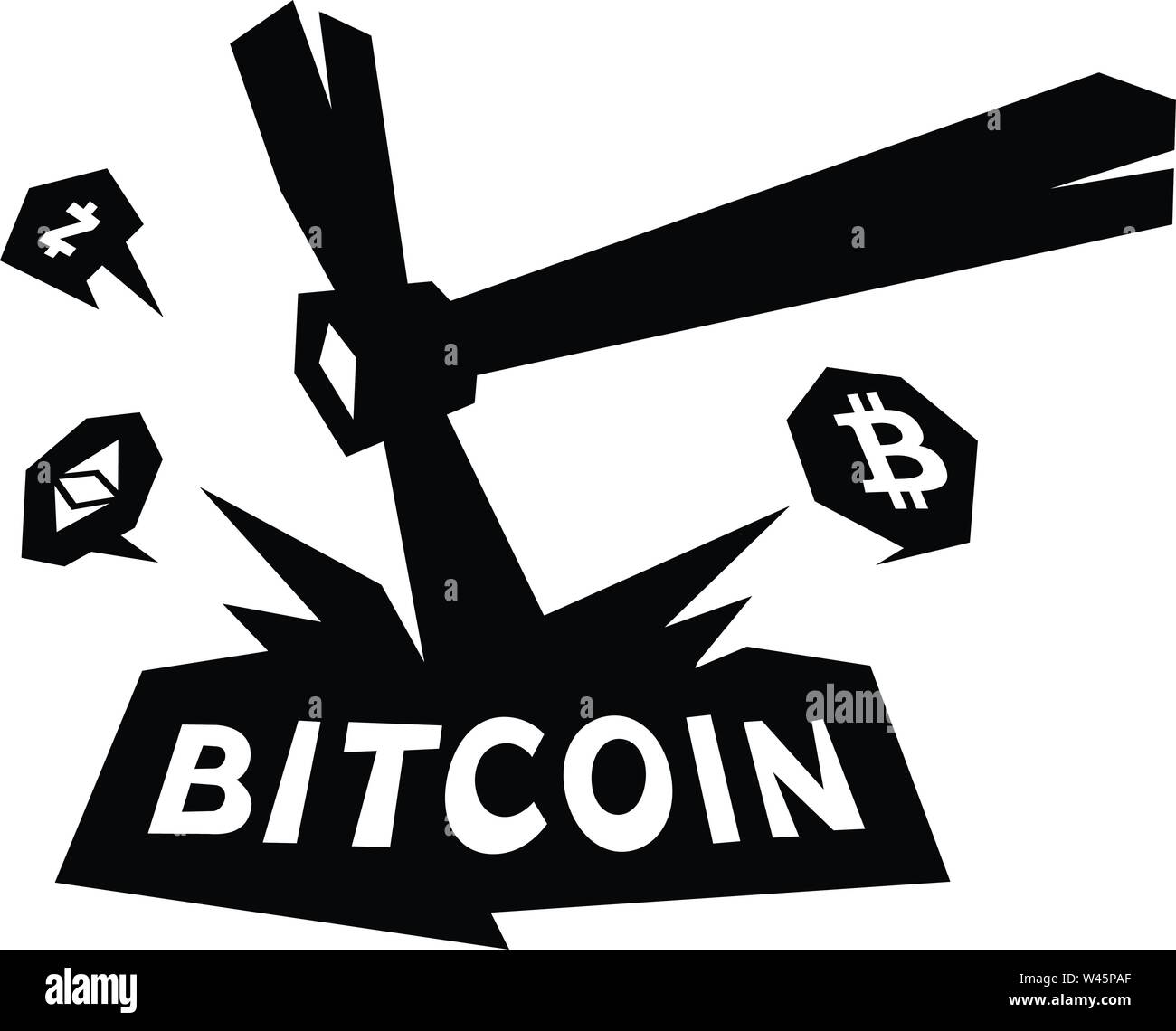 Logo de l'exploitation minière, l'exploitation minière bitcoin. Metal pickax crypto extraction monnaie. Logo Vector. Logo pour société isolé sur fond blanc. Marque de l'entreprise Illustration de Vecteur