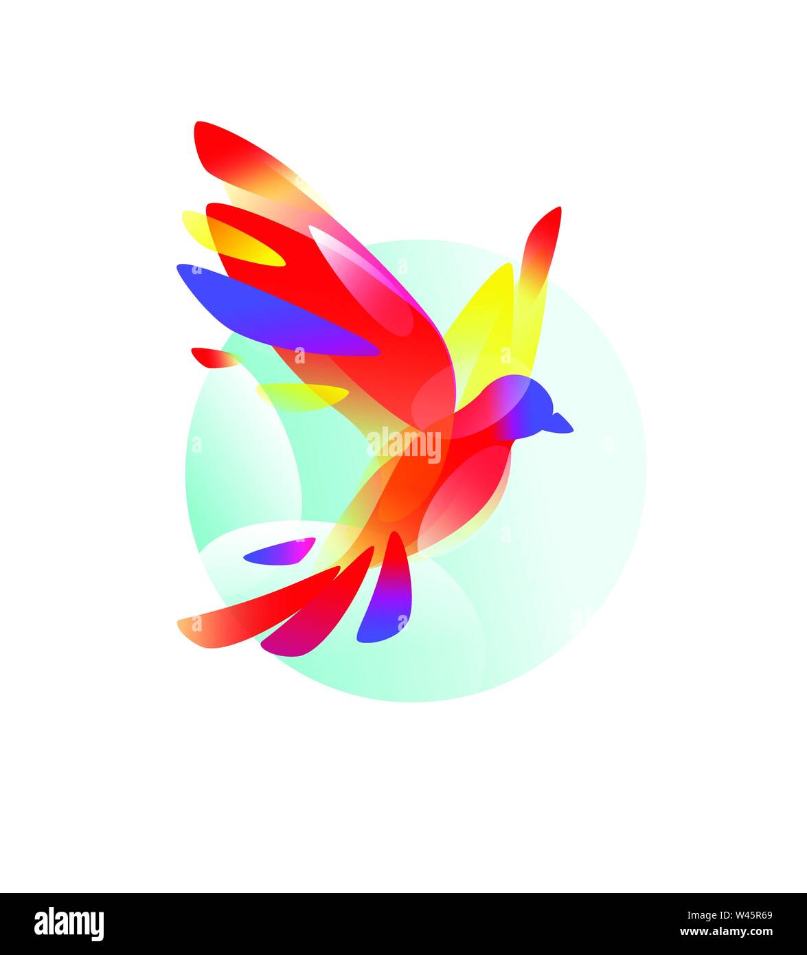 Le logo d'un oiseau volant. Vector illustration. Logo isolé sur fond blanc. Dégradé rouge dove. Logo pour l'entreprise, studio. Talisman, l'emblème. Un mo Illustration de Vecteur