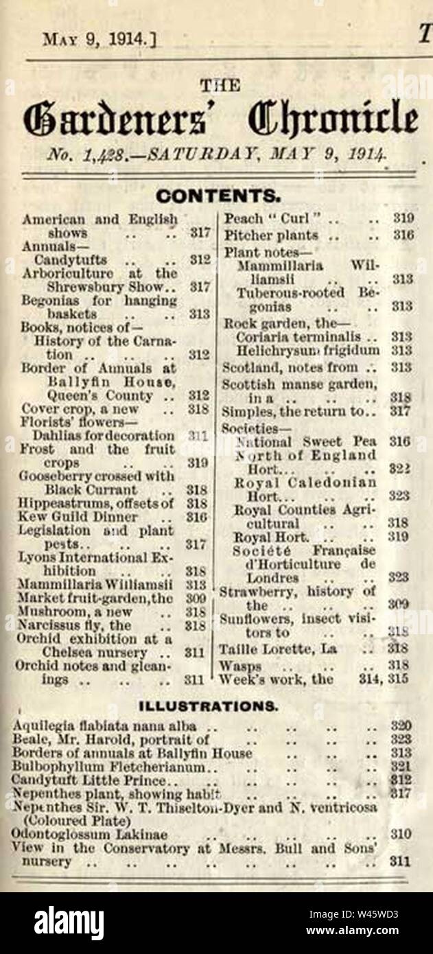 Contenu de la Chronique de jardiniers, 1914. Banque D'Images