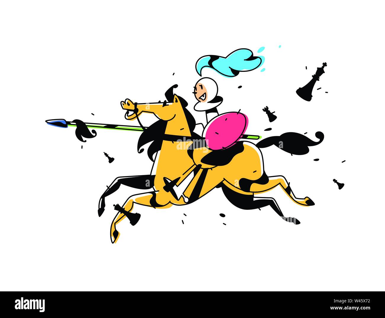 Caractère d'échecs, tour à cheval. Vector illustration. L'image est isolé sur fond blanc. Caractère dans le style cartoon. Tour à cheval avec Illustration de Vecteur