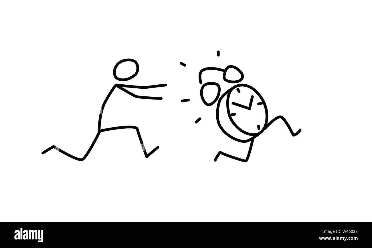 Illustration d'hommes courant derrière un réveil. Vecteur. Le temps est compté. Tous les délais sont passés. Style linéaire. Illustration pour site web ou p Illustration de Vecteur