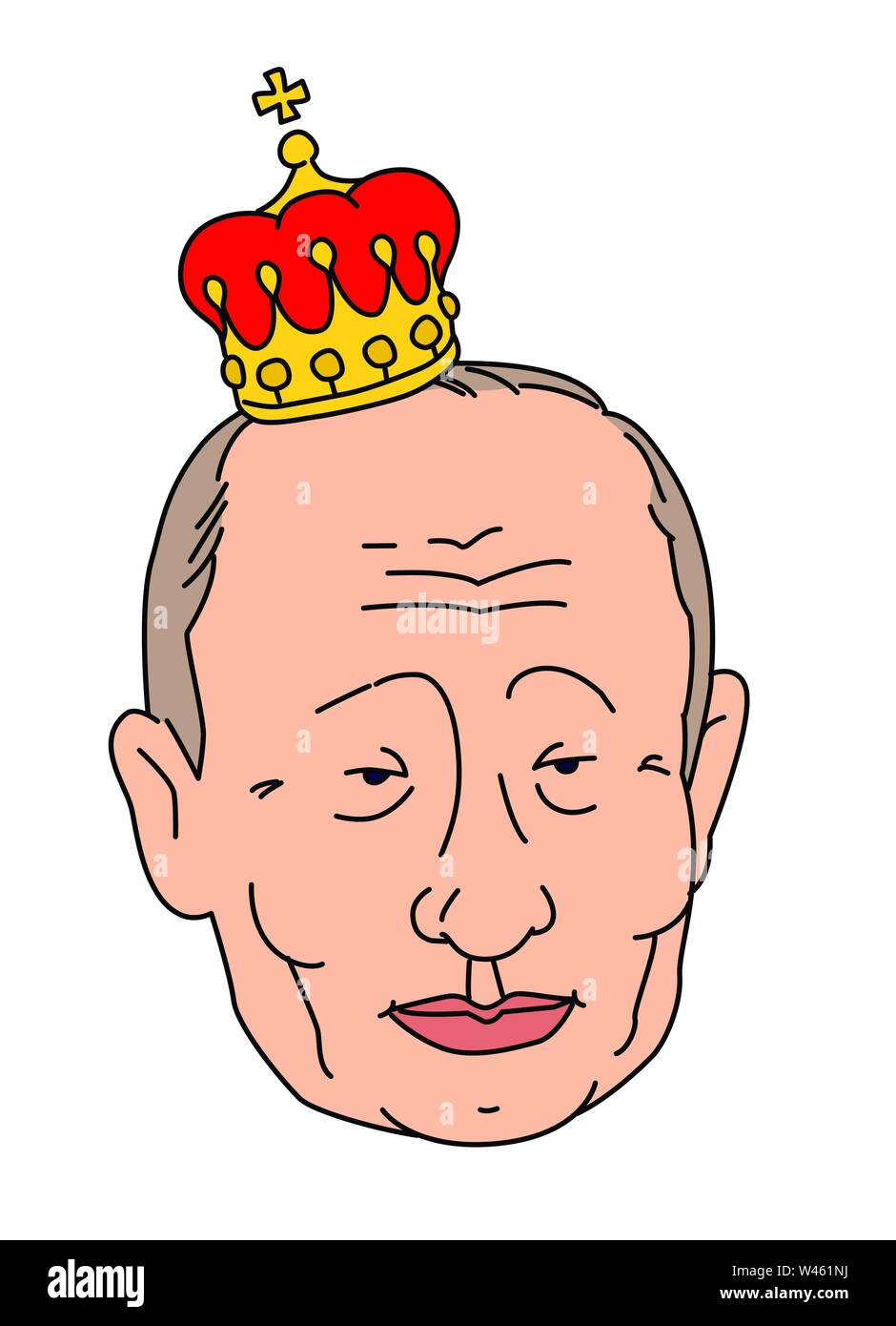 Russie, Moscou - le 28 janvier 2019 : Caricature du Président de la Fédération de Russie. Vladimir Poutine à la couronne impériale. Illustration d'un dict Illustration de Vecteur