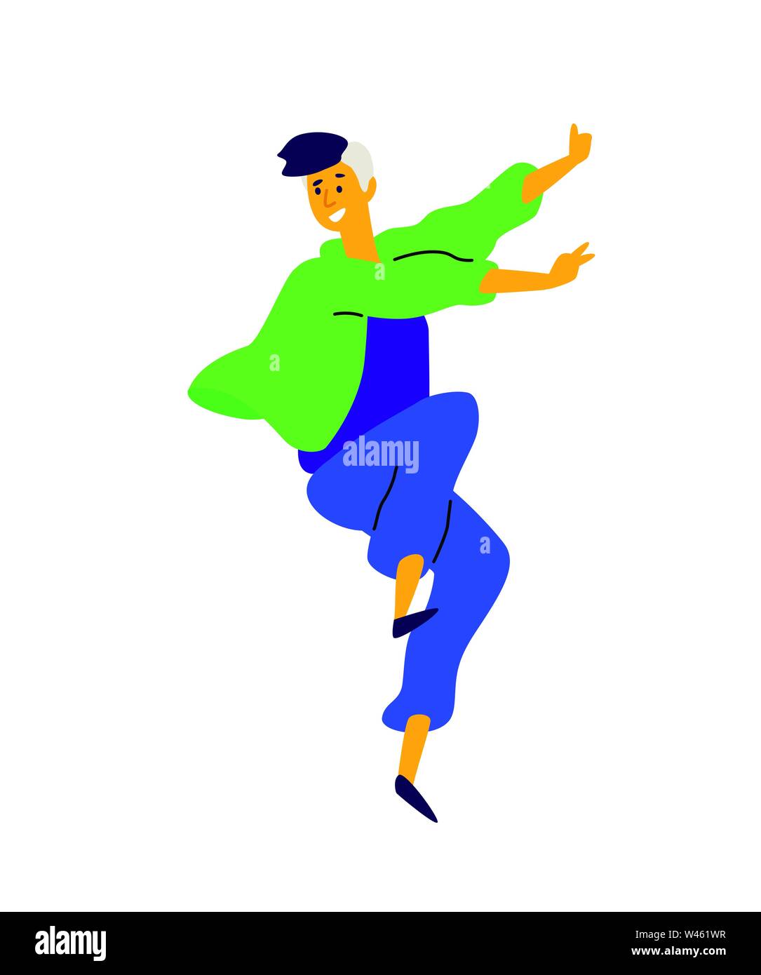 Joyeux guy positif. Vecteur. Illustration d'un jeune homme danse. Caractère pour le studio de danse. Style plat. Logo de l'entreprise. Le mouvement est la vie. Position Illustration de Vecteur