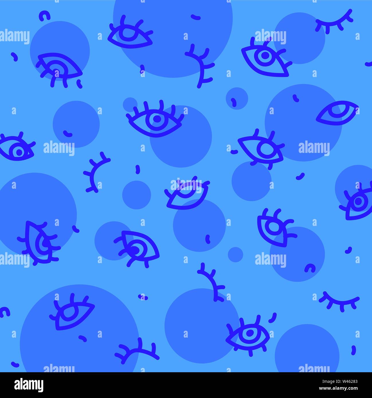Motif décoratif avec les yeux sur un fond bleu. Vecteur. Ornement bleu, l'arrière-plan. Cartoon style joyeux. Un ensemble de paysages. Les yeux ouverts et fermés w Illustration de Vecteur