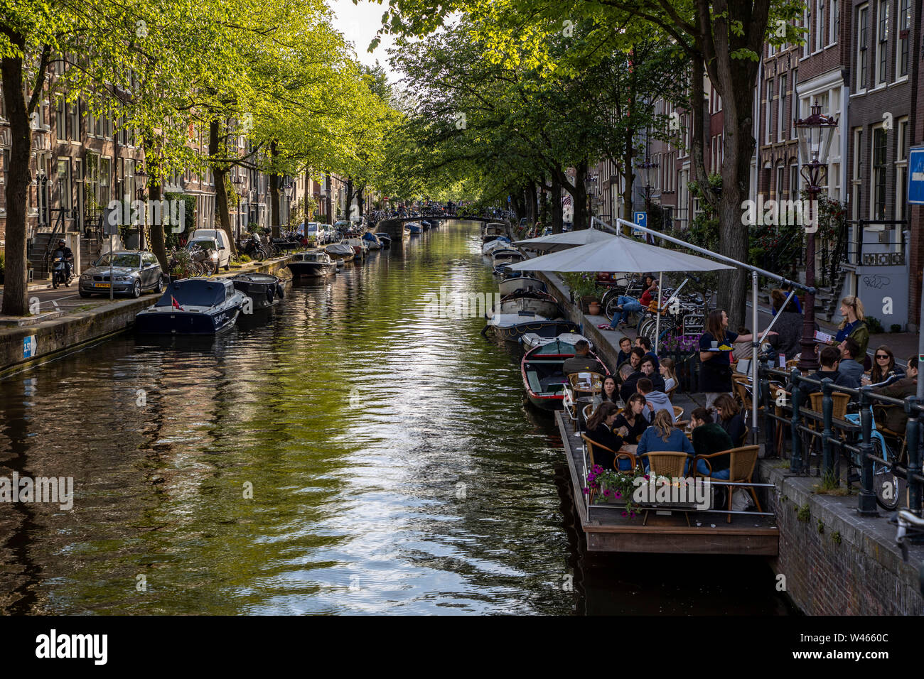 Amsterdam, Pays-Bas, vieille ville, canal, péniches, caf, Banque D'Images