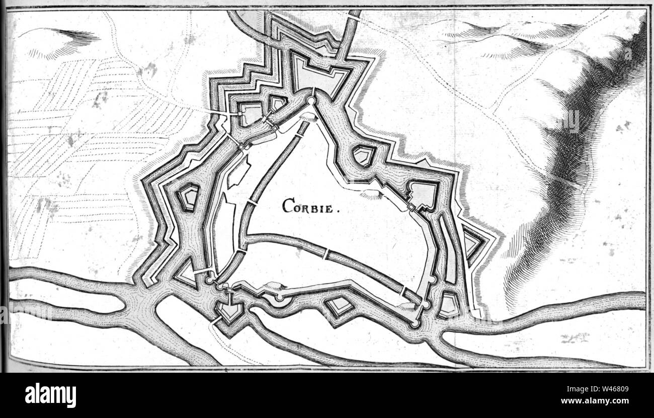 Corbie ville fortifiée Zeiller 1656 14368. Banque D'Images