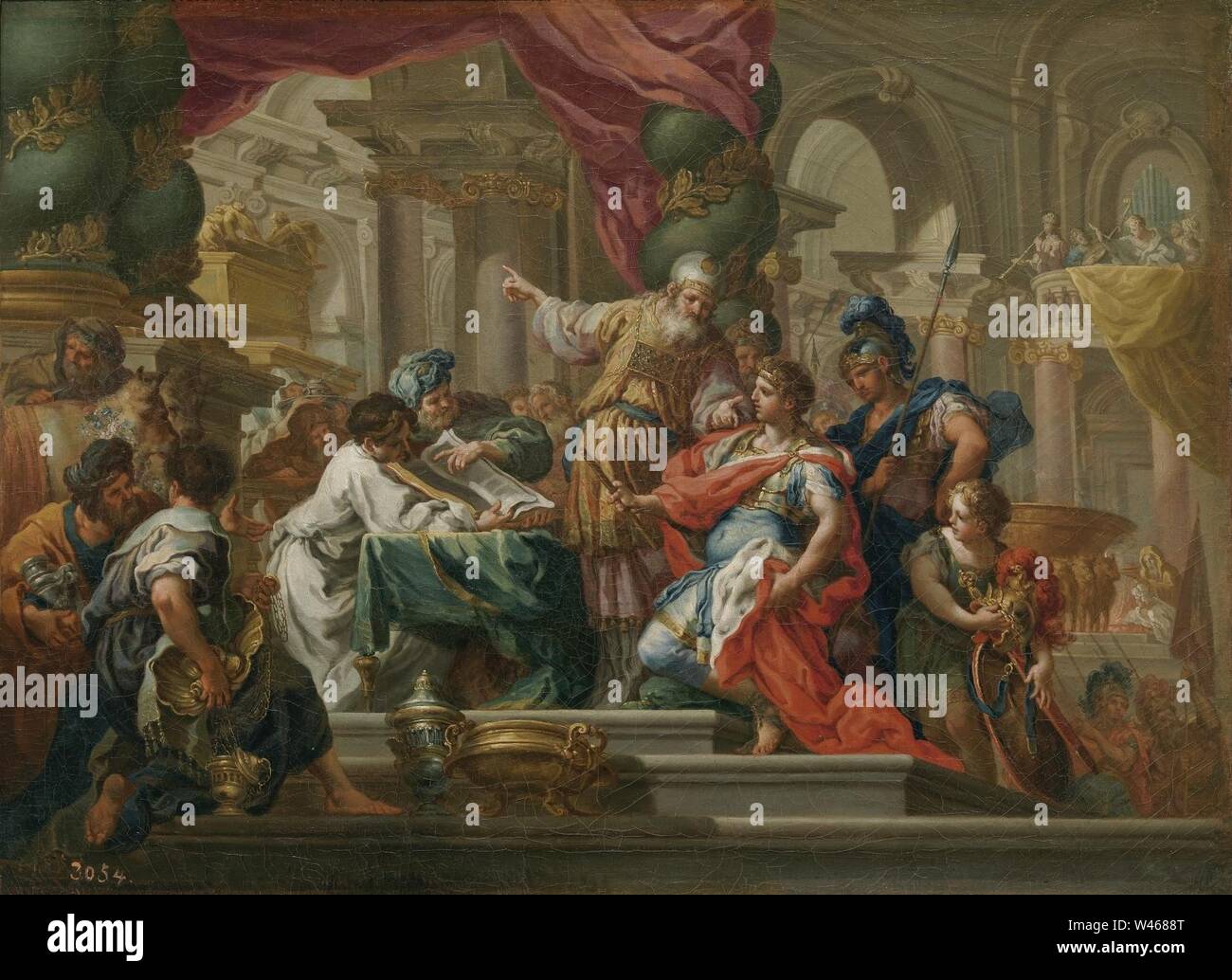 Sebastiano Conca - Alessandro Magno nel Tempio di Gerusalemme (Prado, Madrid). Banque D'Images
