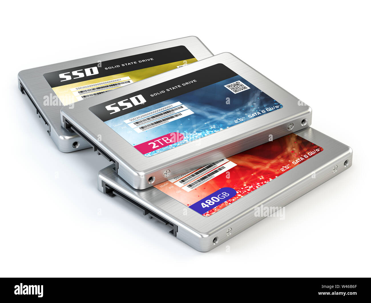 Disques durs SSD solid state disks isolé sur fond blanc. 3d illustration Banque D'Images