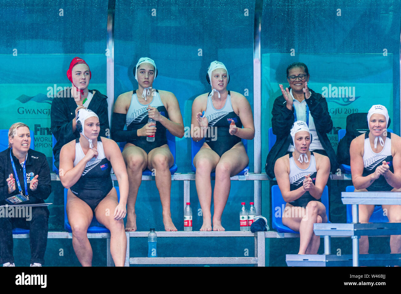 19 juillet 2019 Gwangju, Corée du Sud 18e Championnats du monde de la FINA 20-07-2019: WK water-polo: Nouvelle-Zélande v Hongrie: Équipe de Gwangju Nouvelle-Zélande Gwangju Corée du Sud 20/07/2019 Waterpolo W28 NZL - HUN 18e Championnats du monde de la FINA terrain universitaire de Nambu Banque D'Images