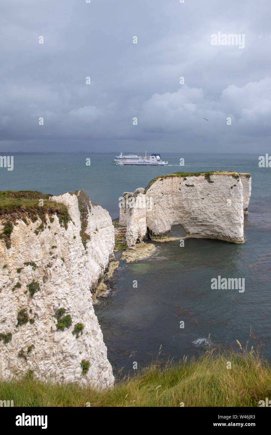 Les roches de Old Harry Ballard bas sur la côte du Dorset, Angleterre, RU Banque D'Images