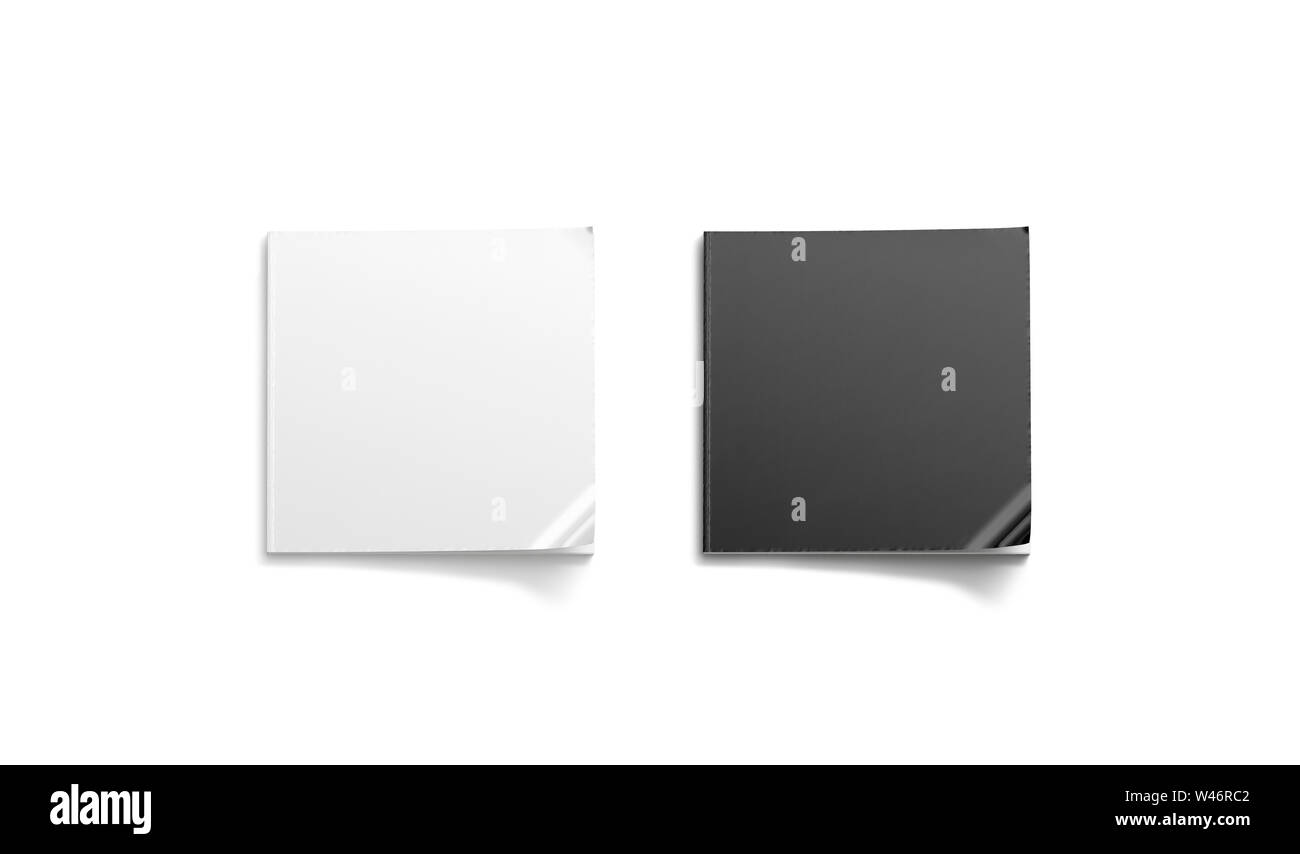 Noir et blanc carré blanc maquette journal défini, vue de dessus, rendu 3d. Maquette journal fermé vide. Brandbook clair ou livret pour l'impression de modèl Banque D'Images