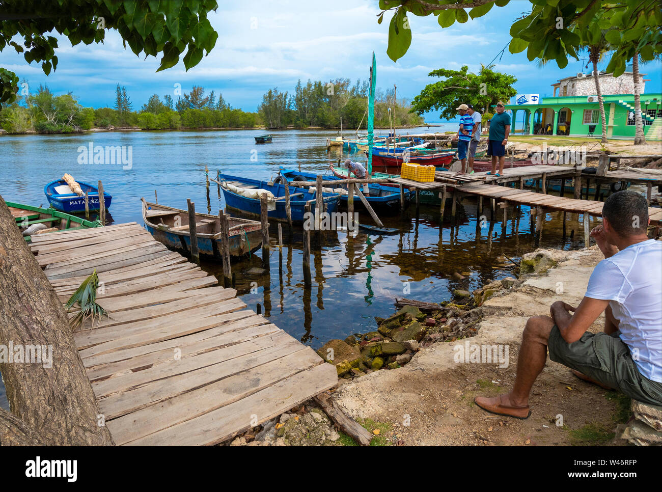 Les pêcheurs de la maison de vacances et village de pêcheurs de Caleton sur la Baie des cochons qui a de nombreuses casas détails province de Matanzas, Cuba Banque D'Images