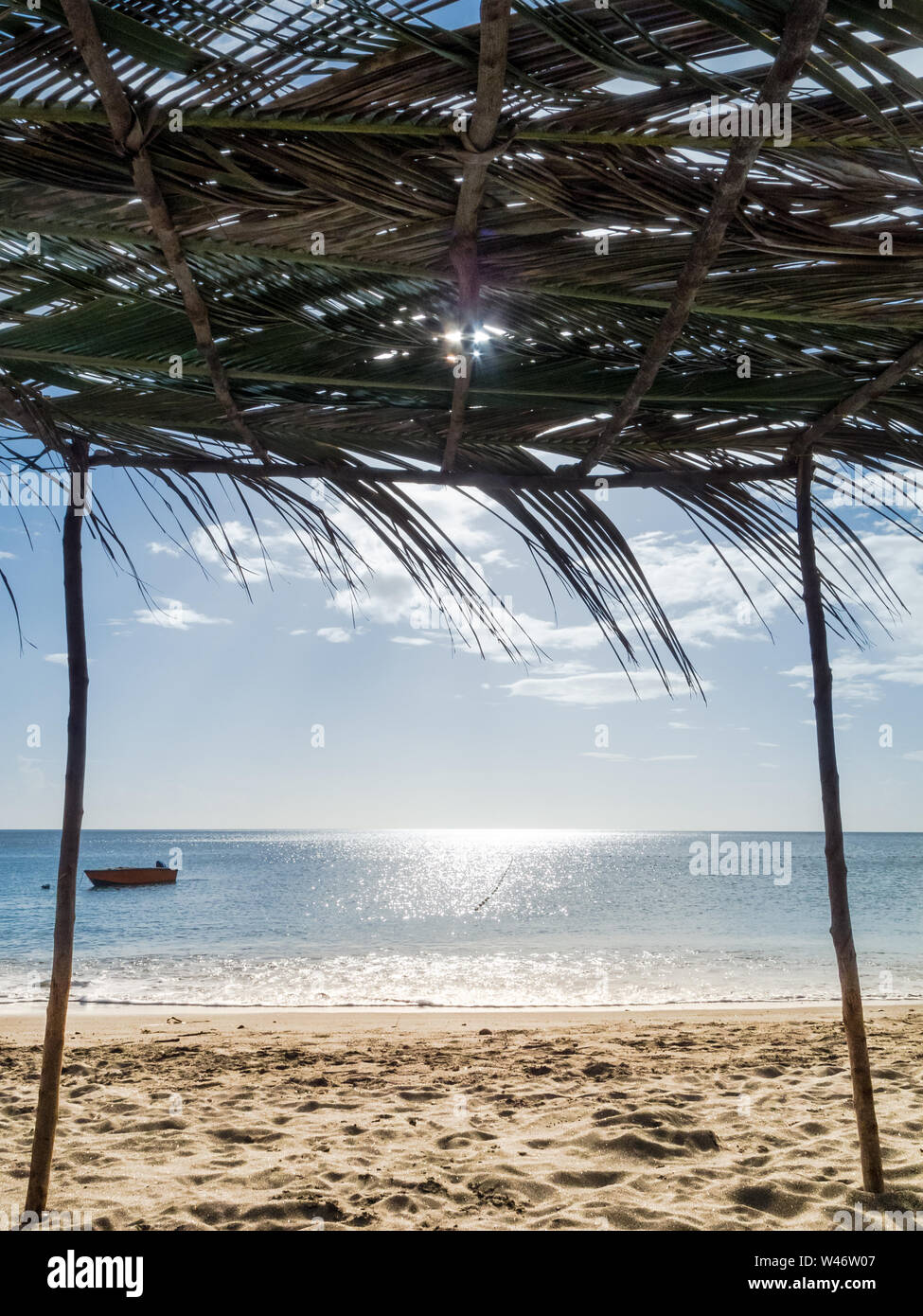 Vue de la plage sur l'île de la Dominique dans la mer des Caraïbes Banque D'Images