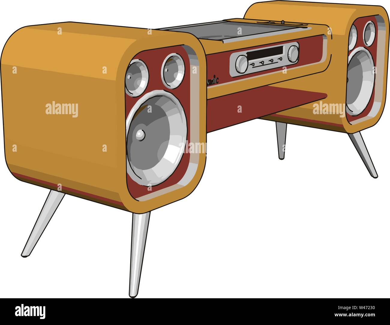 Système de son vieux jaune, illustration, vecteur sur fond blanc. Illustration de Vecteur