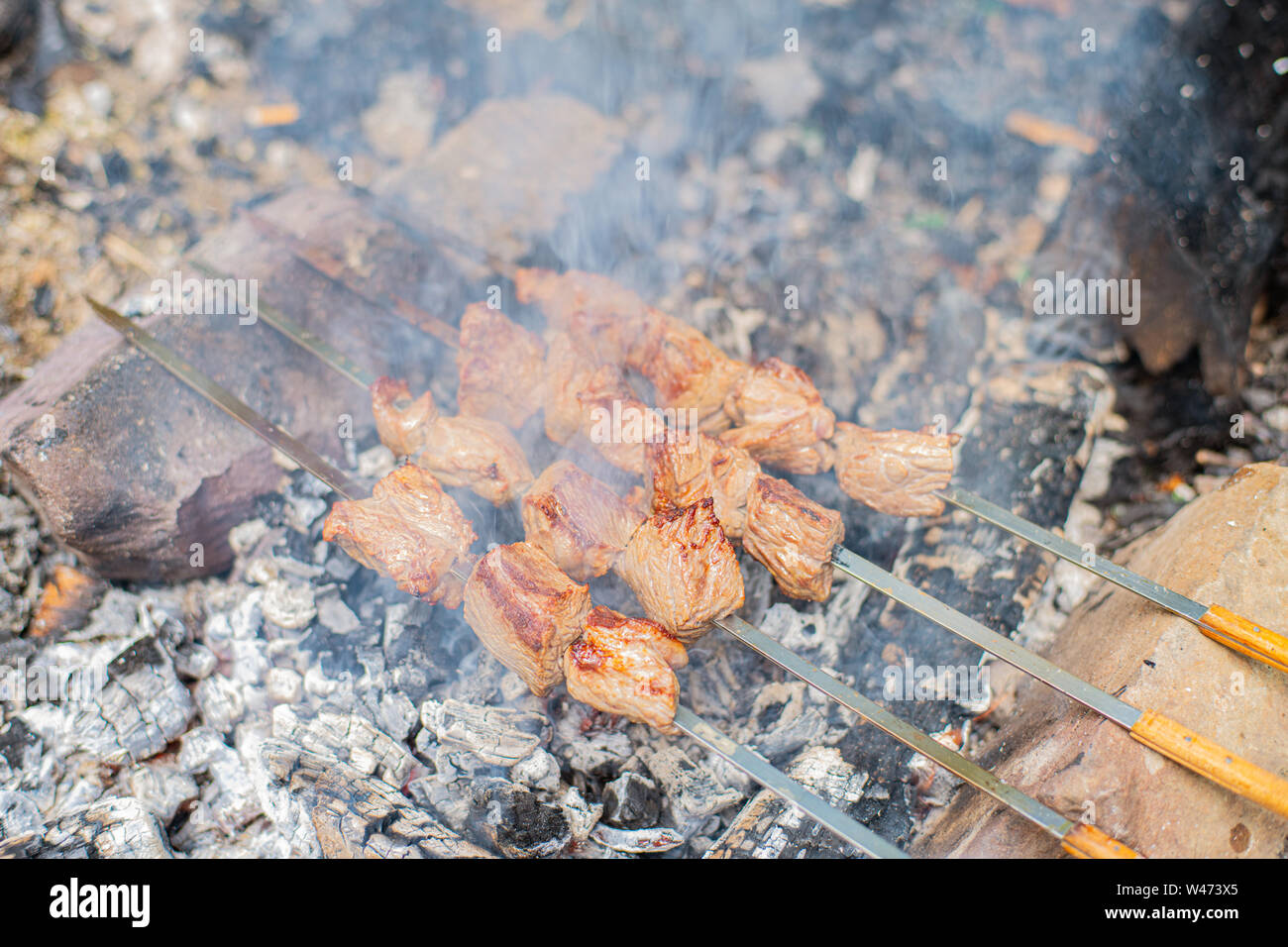 Shish Kebab Grille Sur Une Brochette La Viande De Boeuf Roti Cuit