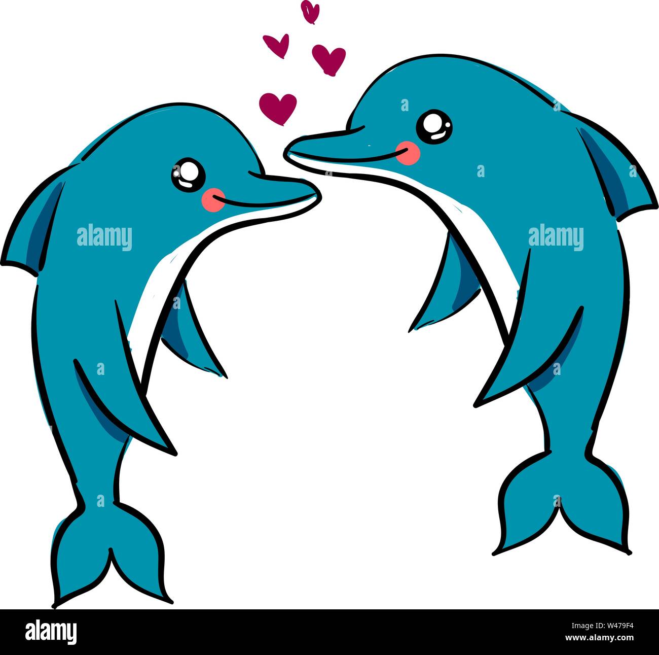 Les dauphins dans l'amour, de l'illustration vectorielle, sur fond blanc. Illustration de Vecteur