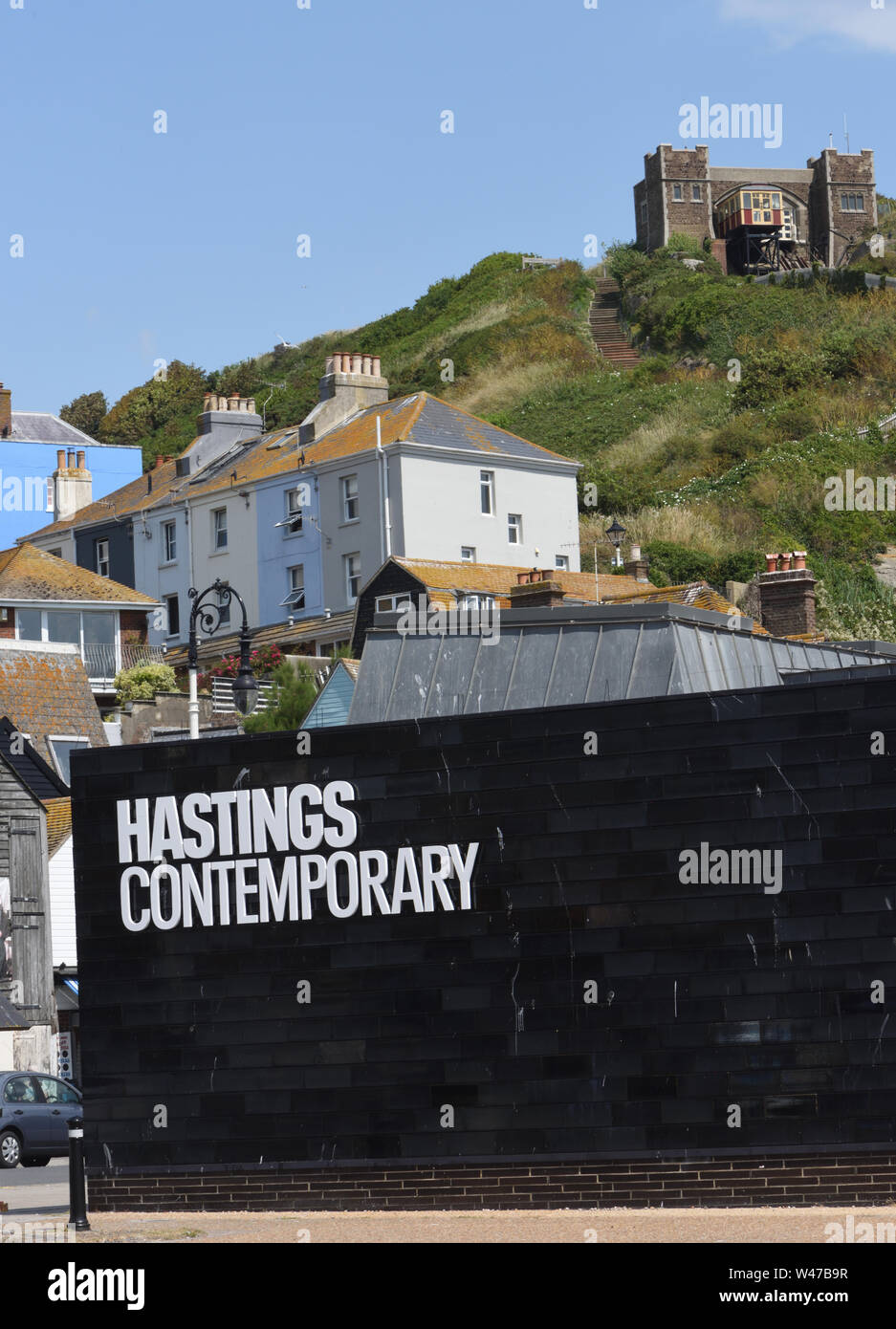 L'Hastings et de l'Est galerie contemporaine Hill Cliff Railway Hill ou à l'Est, l'ascenseur funiculaire à Rock-A-Nore en Hastings. Hastings, Sus Banque D'Images