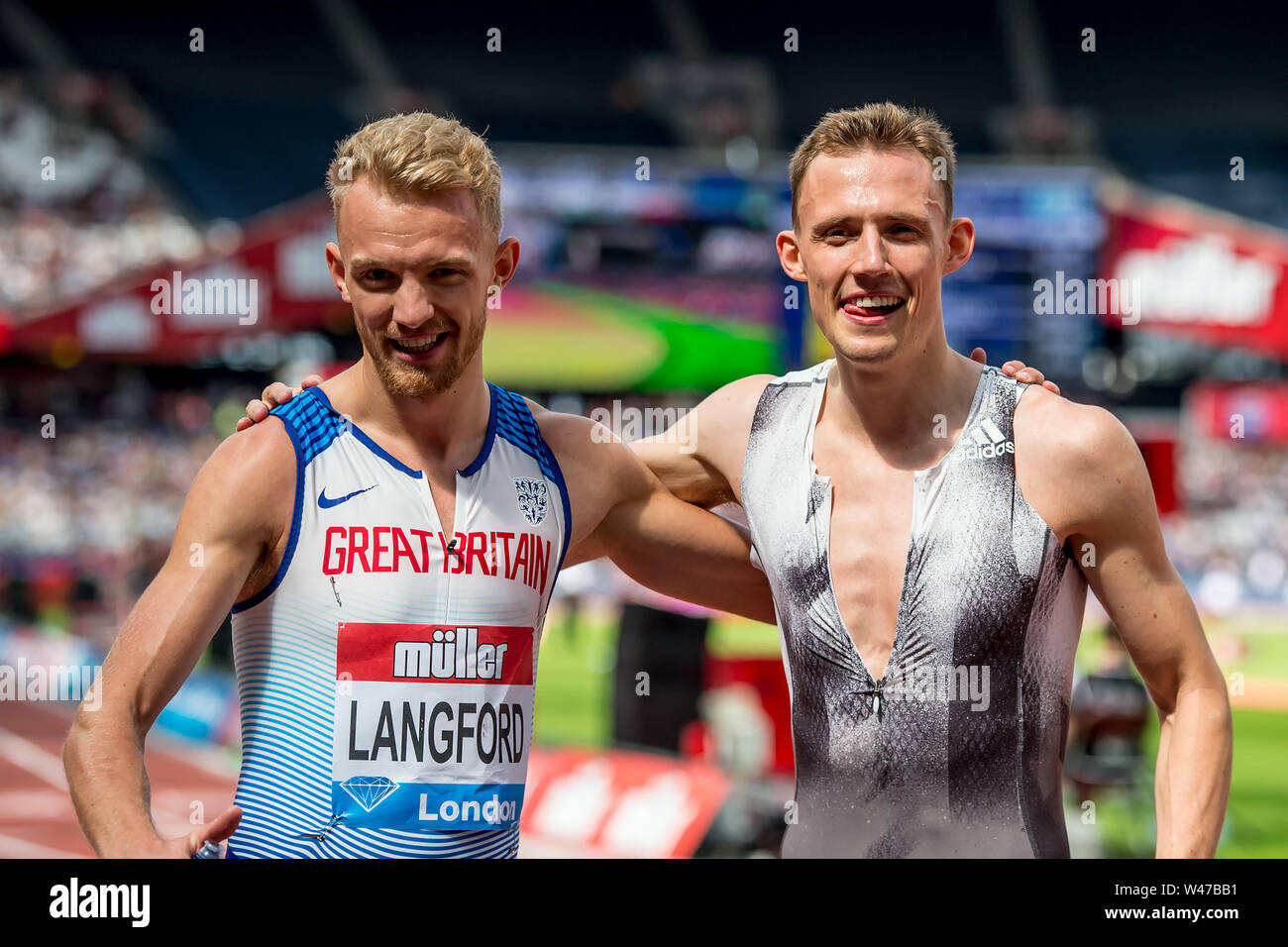 Londres, Royaume-Uni. 20 juillet, 2019. Kyle Langford (GBR), Men's 800m (Diamond League) Jamie Webb (GBR), Men's 800m (Diamond League) au cours de l'IAAF Diamond League - Muller Anniversaire Jeux - Grand Prix 2019 de Londres au London Stadium, Queen Elizabeth Olympic Park, Londres, Angleterre le 20 juillet 2019. Photo par Salvio Calabrese. Credit : UK Sports Photos Ltd/Alamy Live News Banque D'Images