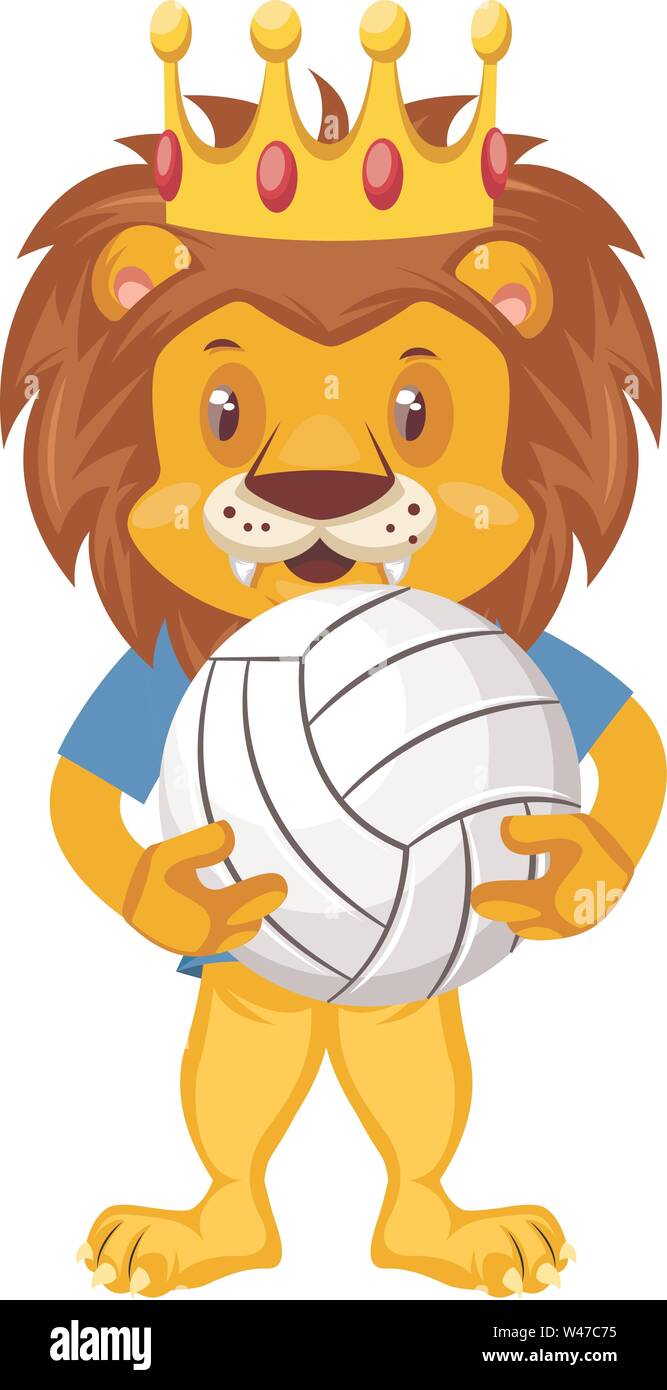 Lion avec le volley-ball, illustration, vecteur sur fond blanc. Illustration de Vecteur