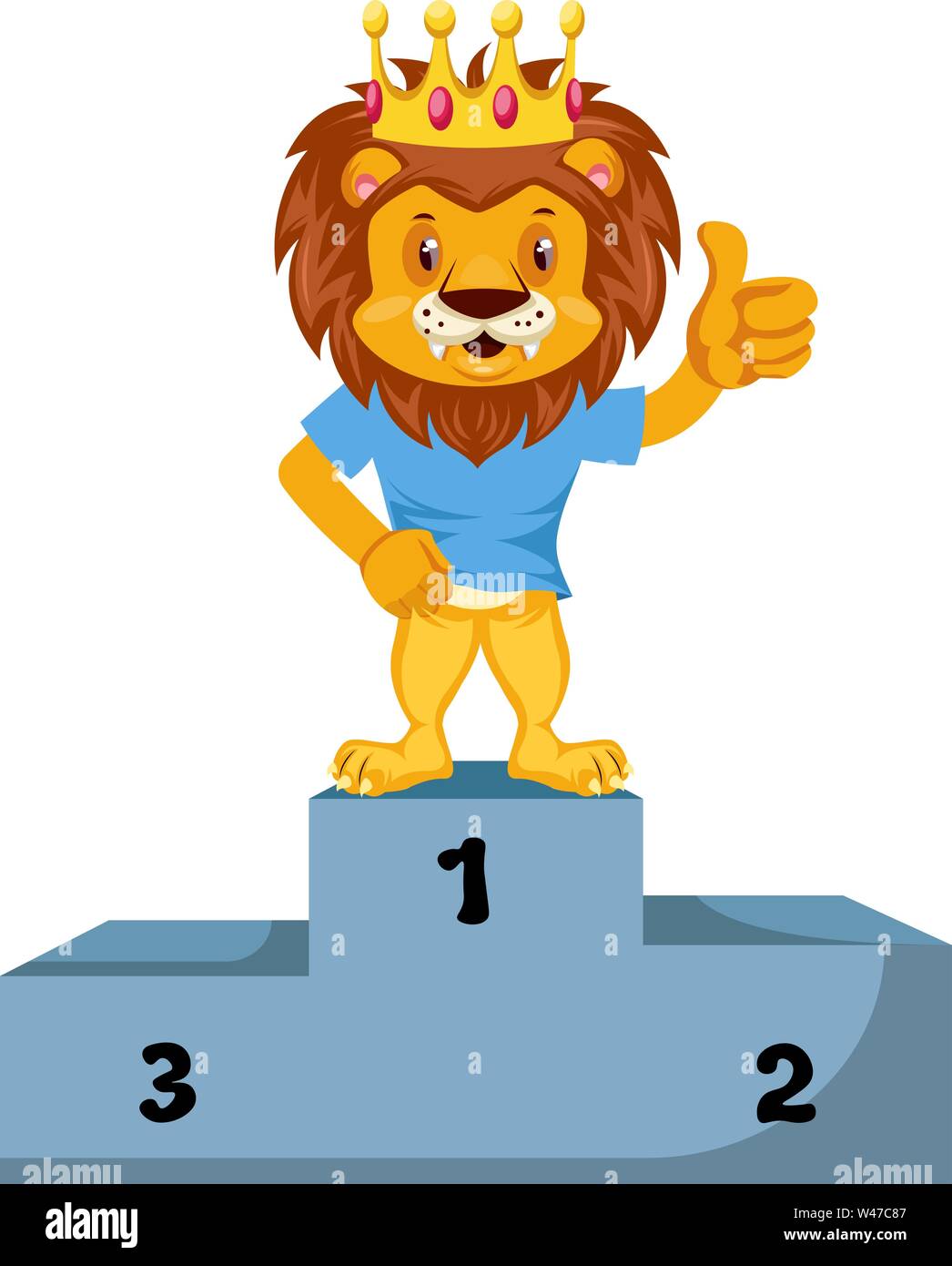 Lion sur scène gagnante, illustration, vecteur sur fond blanc. Illustration de Vecteur