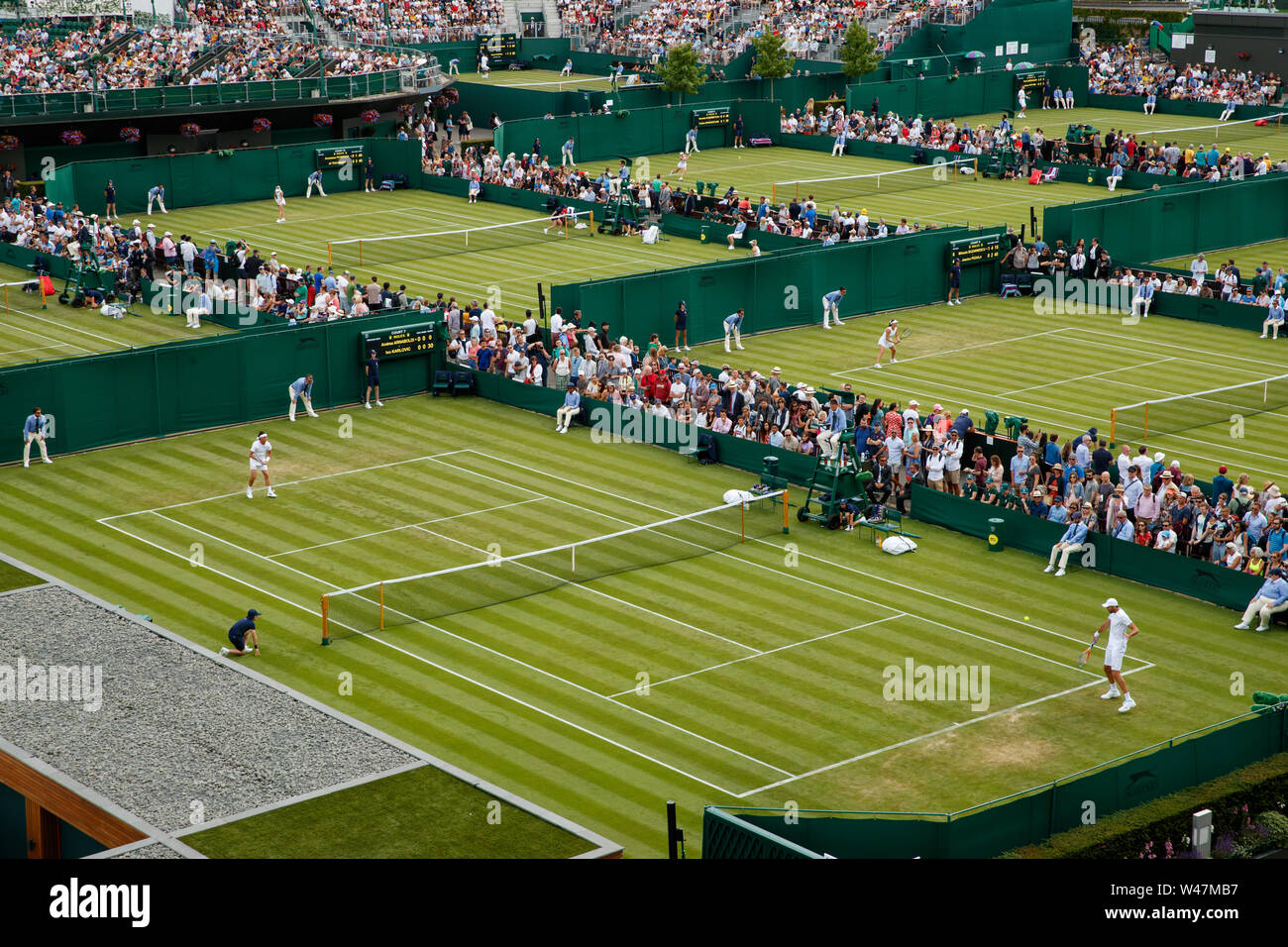 Vue générale au Wimbledon Championships 2019. Tenue à l'All England Lawn Tennis Club, Wimbledon. Banque D'Images