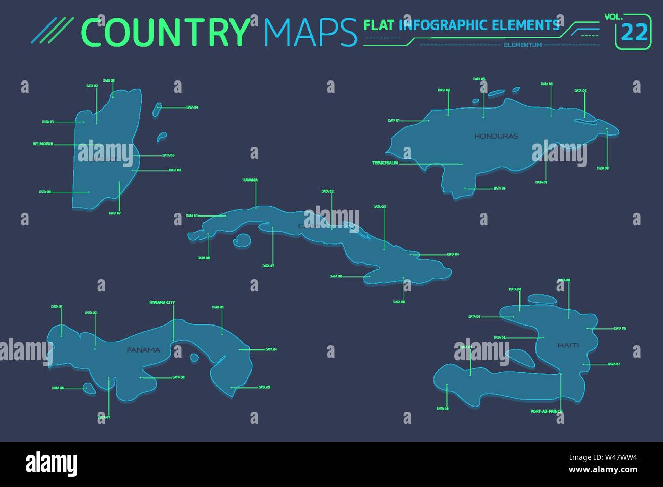Cuba, Haïti, le Honduras, le Panama et le Belize de cartes vectorielles Illustration de Vecteur