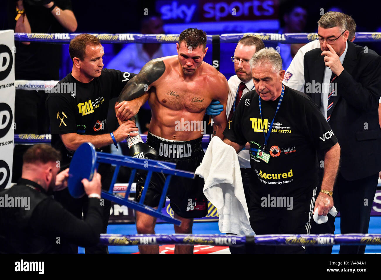 Londres, Royaume-Uni. 20 juillet, 2019. Charlie Duffield vs Dan Aziz - 10 X 3 min Vacant Sud Light-Heavyweight Championship pendant Matchroomboxing présente Dillian Whyte vs Oscar Rivas à Spitalfiels Market le Samedi, Juillet 20, 2019 à Londres, en Angleterre. (Usage éditorial uniquement, licence requise pour un usage commercial. Aucune utilisation de pari, de jeux ou d'un seul club/ligue/dvd publications.) Crédit : Taka G Wu/Alamy Live News Banque D'Images