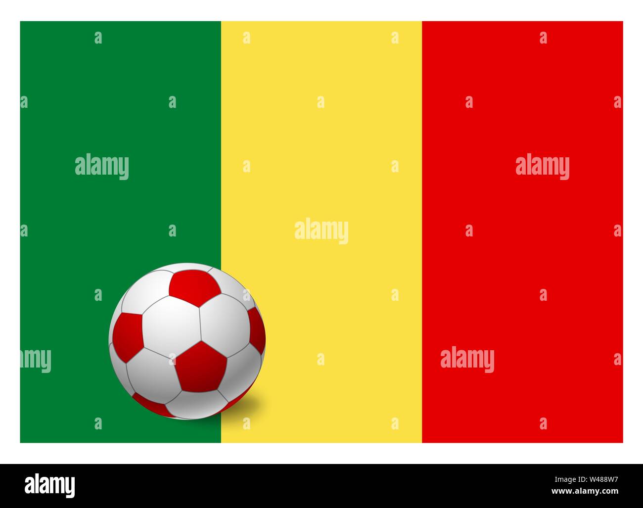 Le Mali d'un drapeau et d'un ballon de football. Fond nationale de football. Ballon de soccer avec drapeau du Mali illustration Banque D'Images