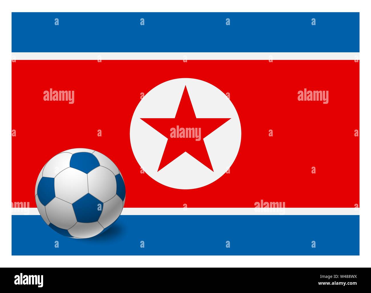 La Corée du Nord d'un drapeau et d'un ballon de football. Fond