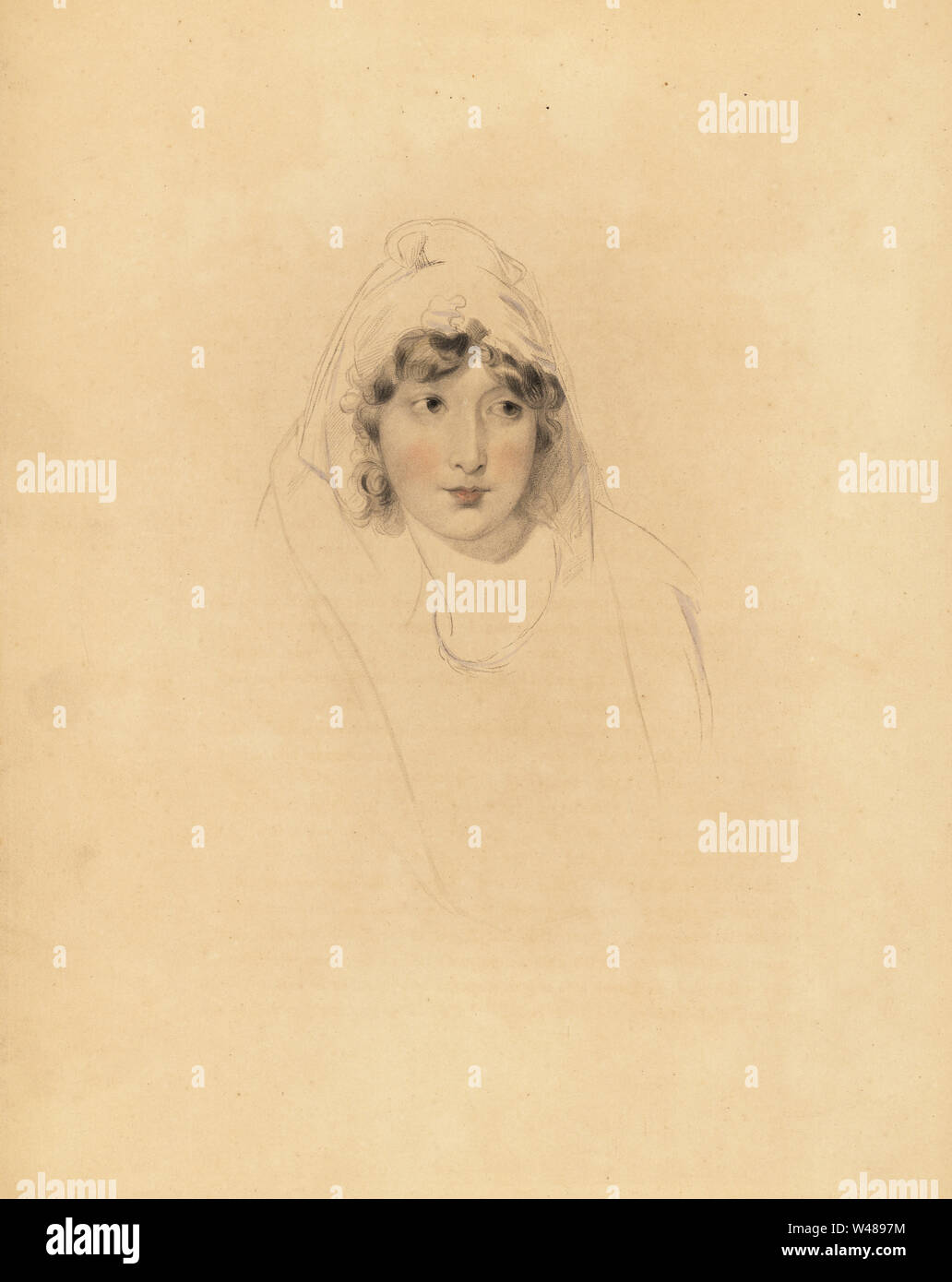 Portrait de Lady Augusta Lowther, comtesse de Fane, épouse du comte de Lonsdale. Teinté à la main, gravure par Frederick Christian Lewis après une illustration par sir Thomas Lawrence de P.G. Le Cabinet des gemmes Patmore, Ackermann, Londres, 1837. Banque D'Images
