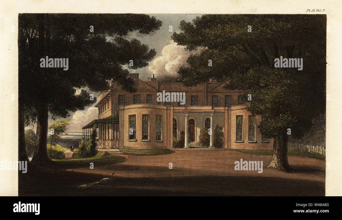Manoir Swainston, île de Wight, siège de Sir Fitzwilliam Barrington, 10e baronnet. Construit au 18ème siècle. La gravure sur cuivre coloriée après une illustration par John Gendall de Rudolph Ackermann's Repository of Arts, Londres, 1825. Banque D'Images