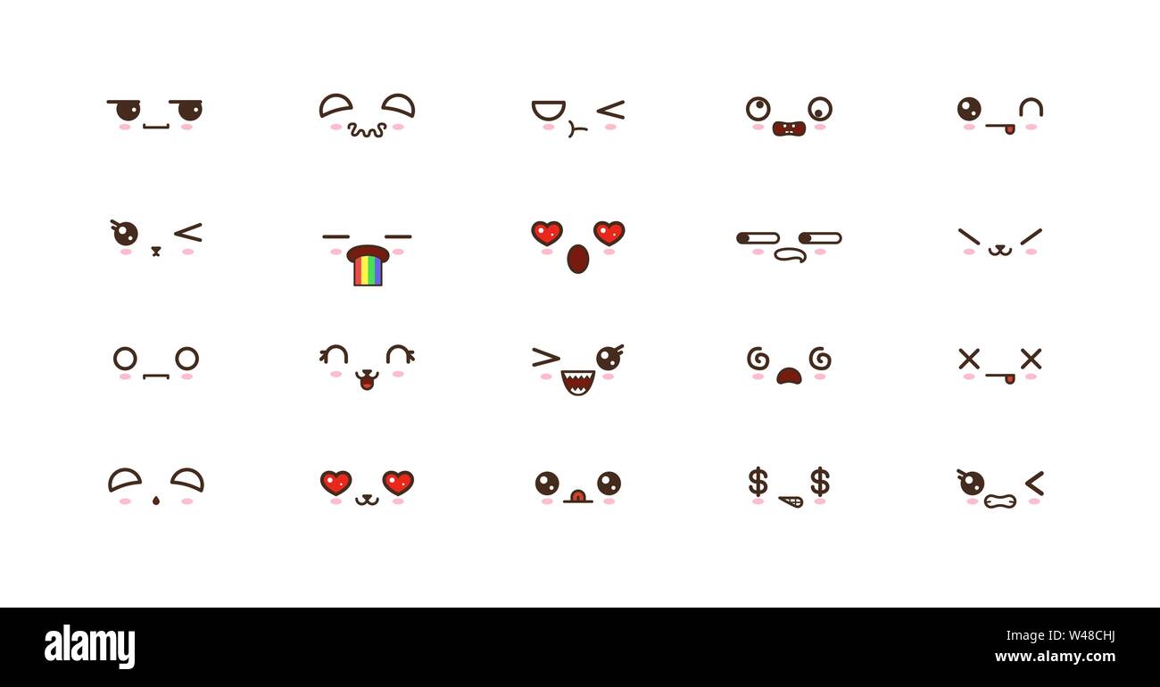 Icônes Kawaii expressions visages sourire mignon des émoticônes. Emoji japonais Image