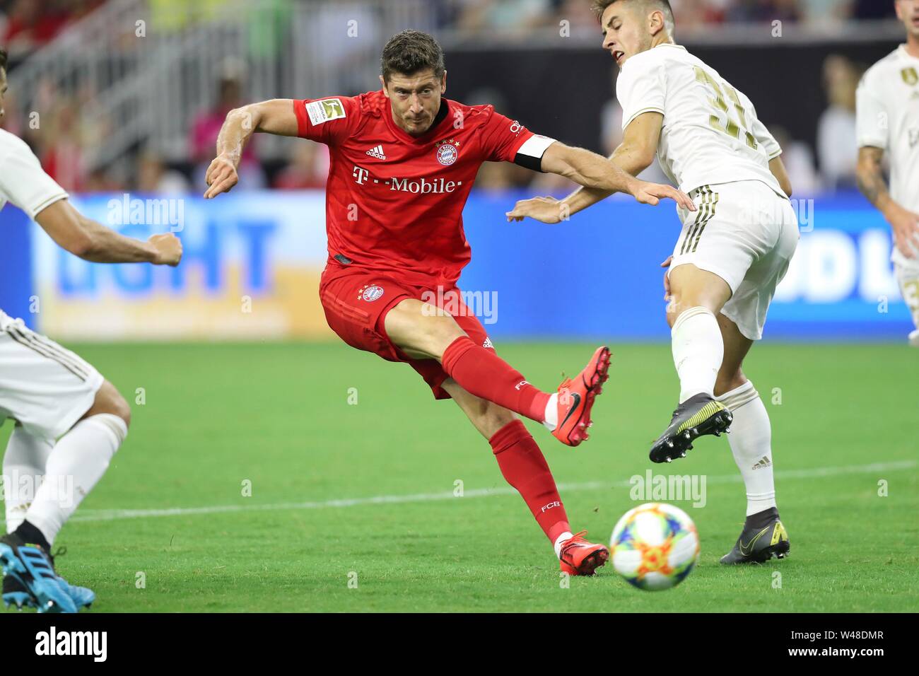 Houston, USA. 21 juillet, 2019. firo : 20.07.2019 Football, Football : 1. Saison 2019/2020 Bundesliga, Real Madrid, Test, Test Match, Match amical contre le FC Bayern Munich Munich, Audi tournée d'été USA, International Champions Cup 1 : 3 Robert Lewandowski, FCB, Hits, objectif 2 : 0 | Conditions de crédit dans le monde entier : dpa/Alamy Live News Banque D'Images